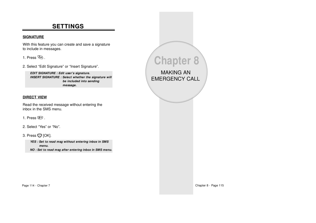 Audiovox CDM-8410 owner manual Making AN Emergency Call, Signature, Direct View 