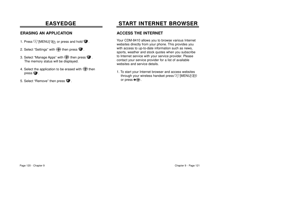 Audiovox CDM-8410 owner manual Erasing AN Application, Access the Internet 