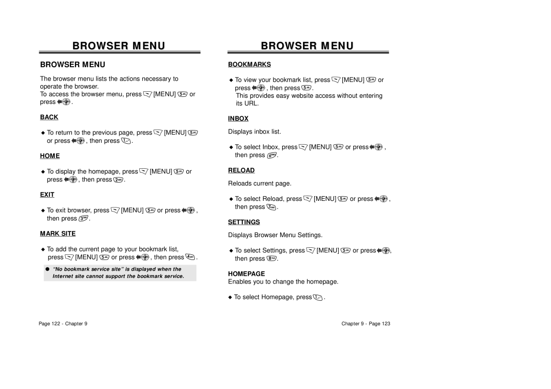 Audiovox CDM-8410 owner manual Browser Menu 