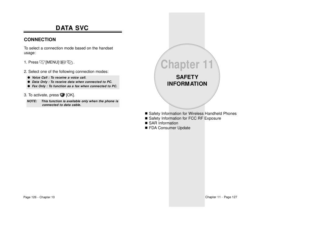 Audiovox CDM-8410 owner manual Data SVC, Safety Information, Connection 