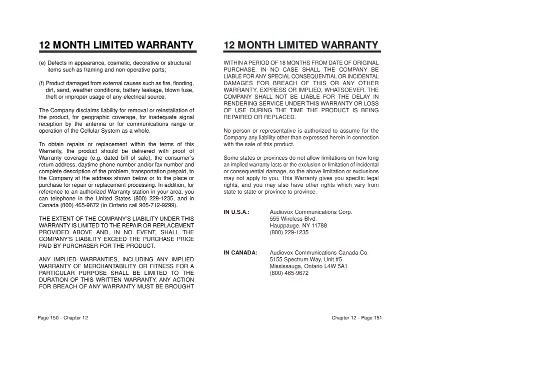 Audiovox CDM-8410 owner manual Month Limited Warranty 