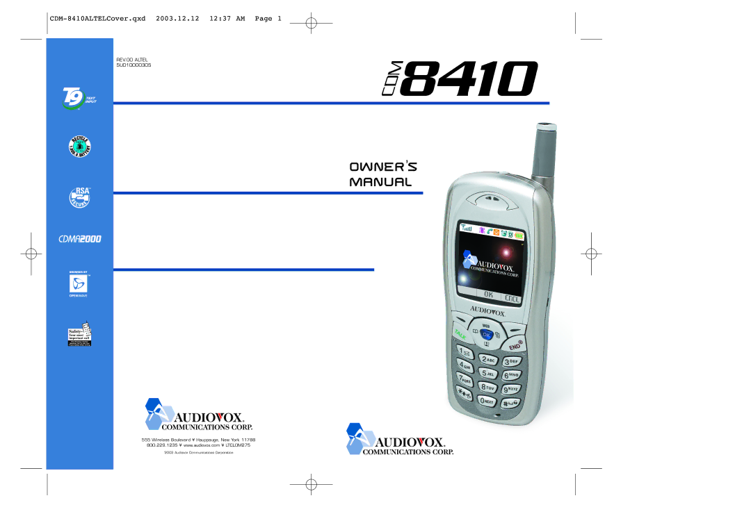 Audiovox CDM 8410 owner manual Owner’s Manual 