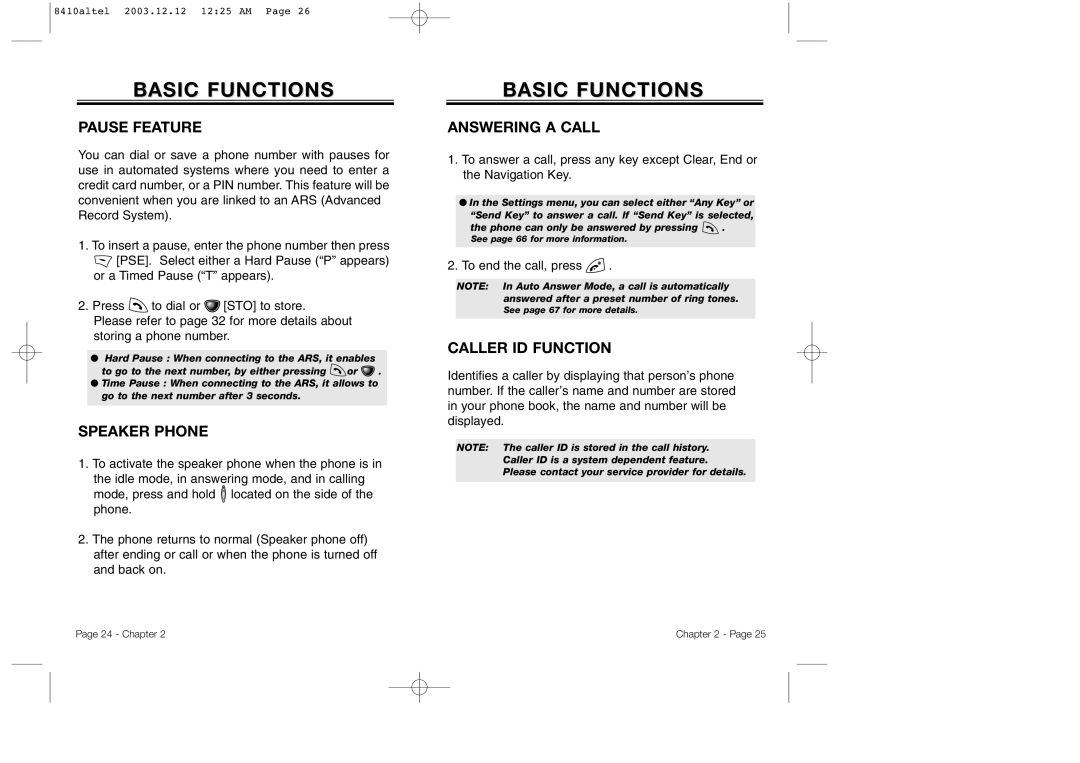 Audiovox CDM 8410 owner manual Pause Feature, Speaker Phone, Answering a Call, Caller ID Function, To end the call, press 