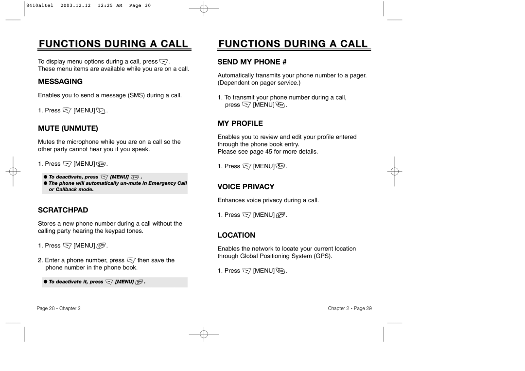 Audiovox CDM 8410 owner manual Functions During a Call 