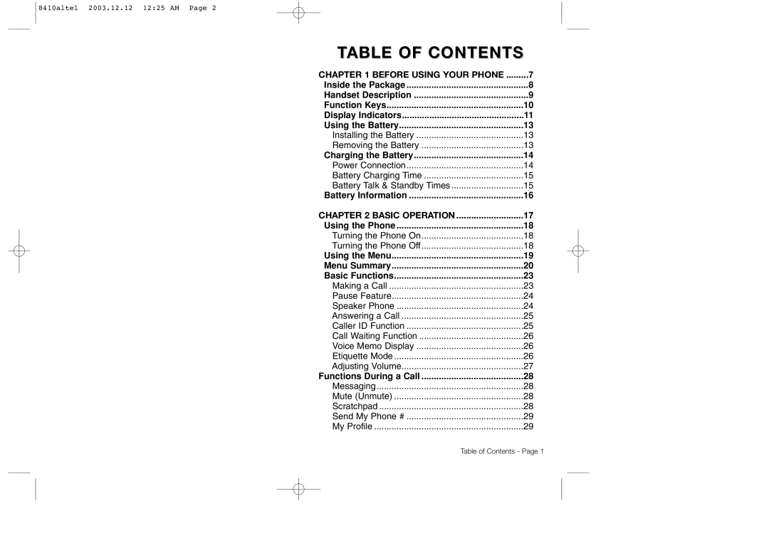 Audiovox CDM 8410 owner manual Table of Contents 