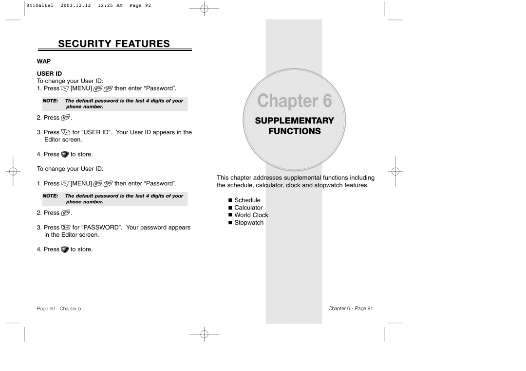 Audiovox CDM 8410 owner manual Supplementary Functions, WAP User ID 