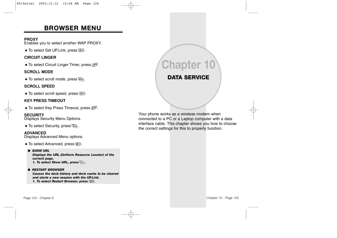 Audiovox CDM 8410 owner manual Data Service 