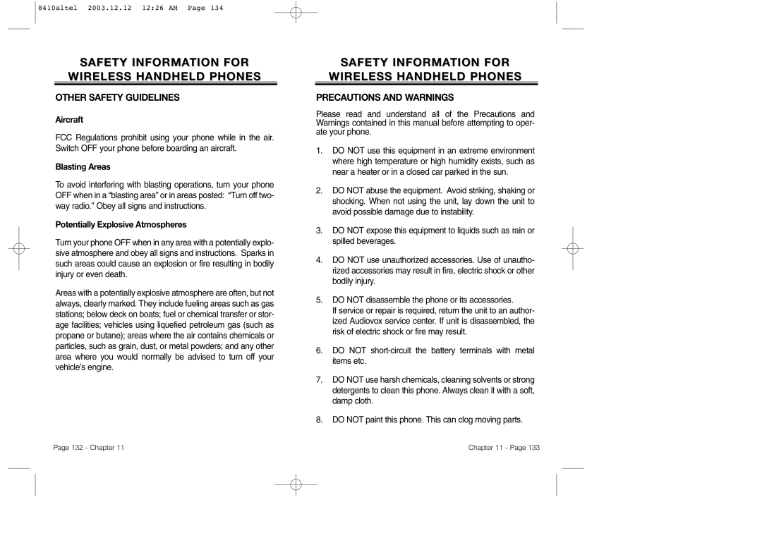 Audiovox CDM 8410 owner manual Other Safety Guidelines 