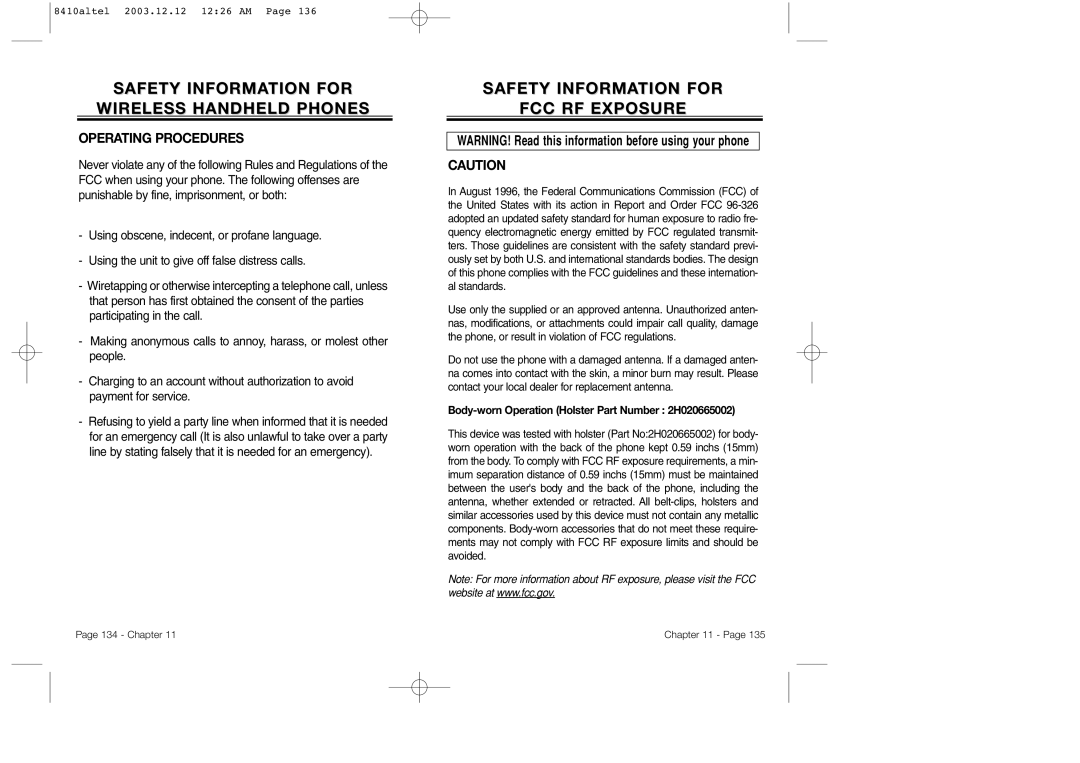 Audiovox CDM 8410 owner manual Safety Information for FCC RF Exposure 