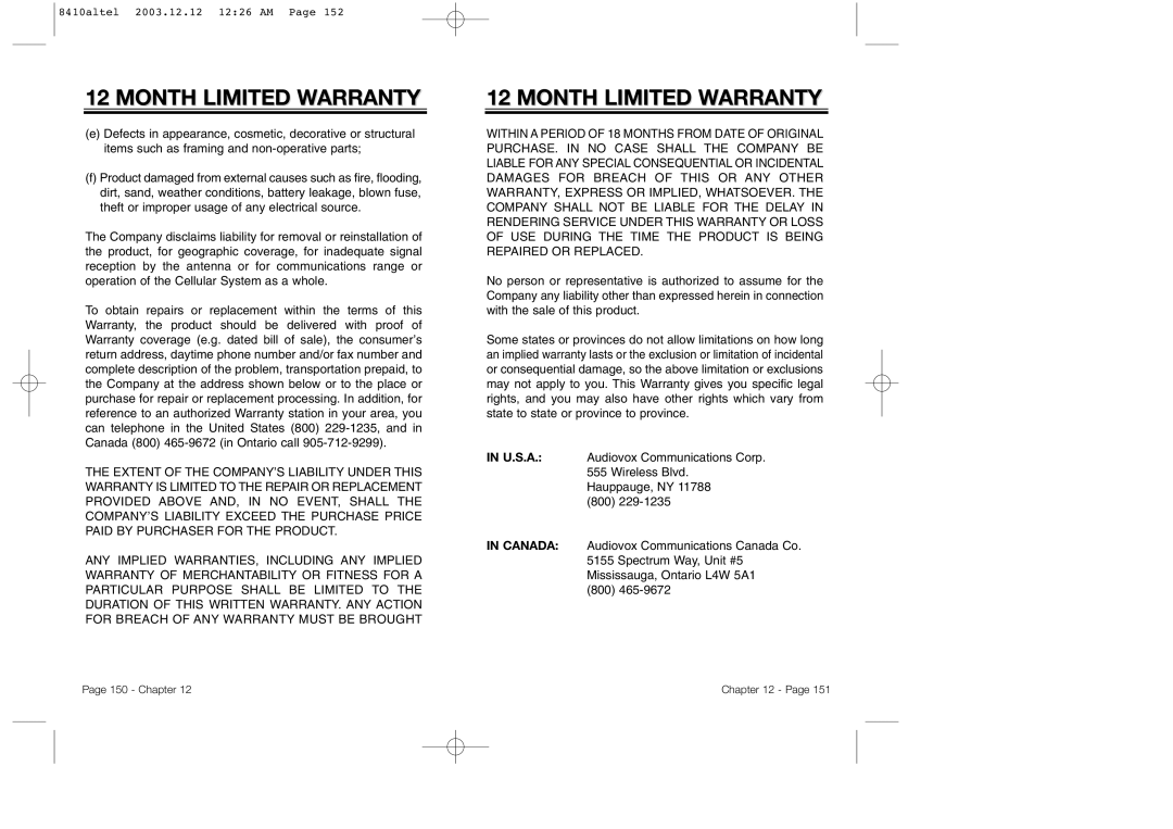 Audiovox CDM 8410 owner manual Chapter 