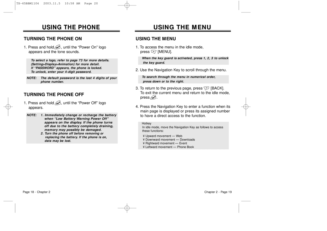 Audiovox CDM 8450 owner manual Using the Menu, Turning the Phone on, Turning the Phone OFF 