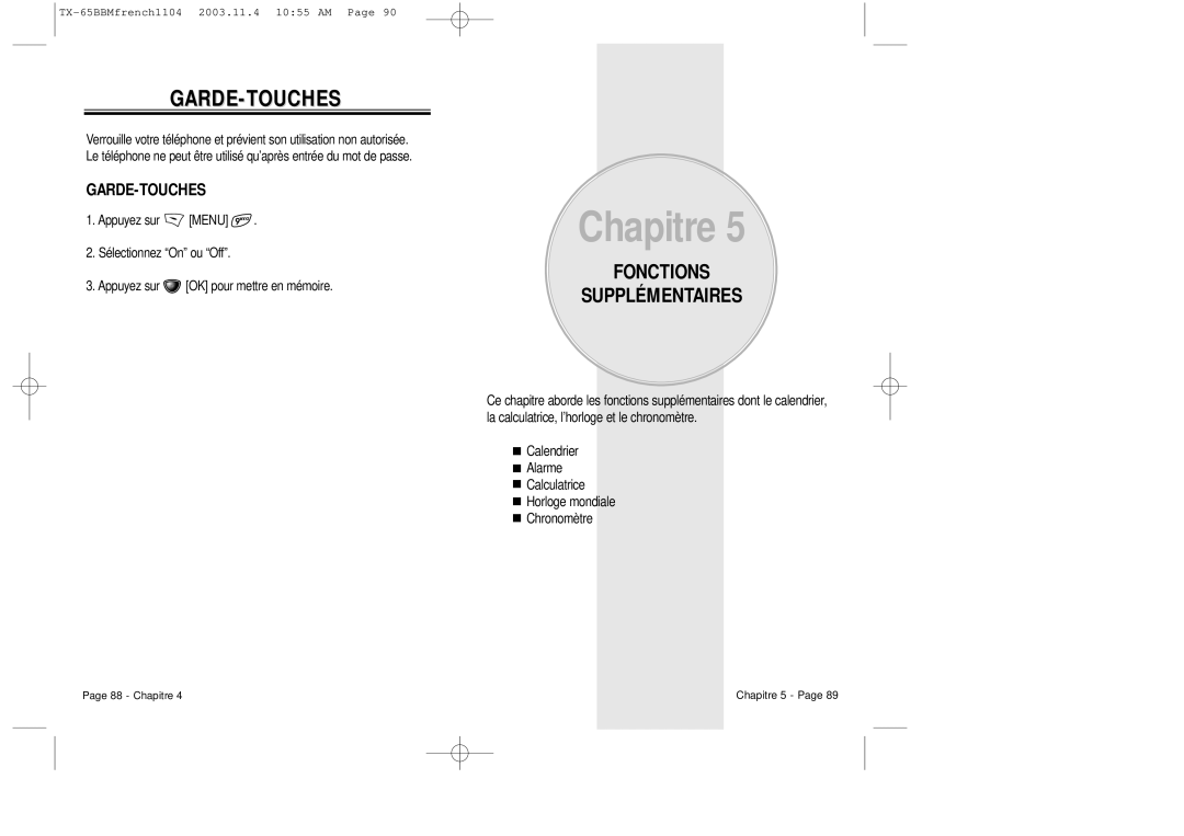 Audiovox CDM 8450 owner manual Garde-Touches, Fonctions Supplémentaires 