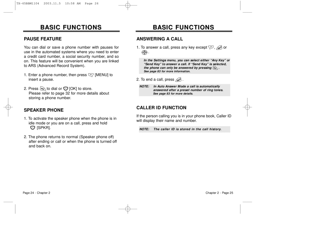 Audiovox CDM 8450 owner manual Pause Feature, Speaker Phone, Answering a Call, Caller ID Function 