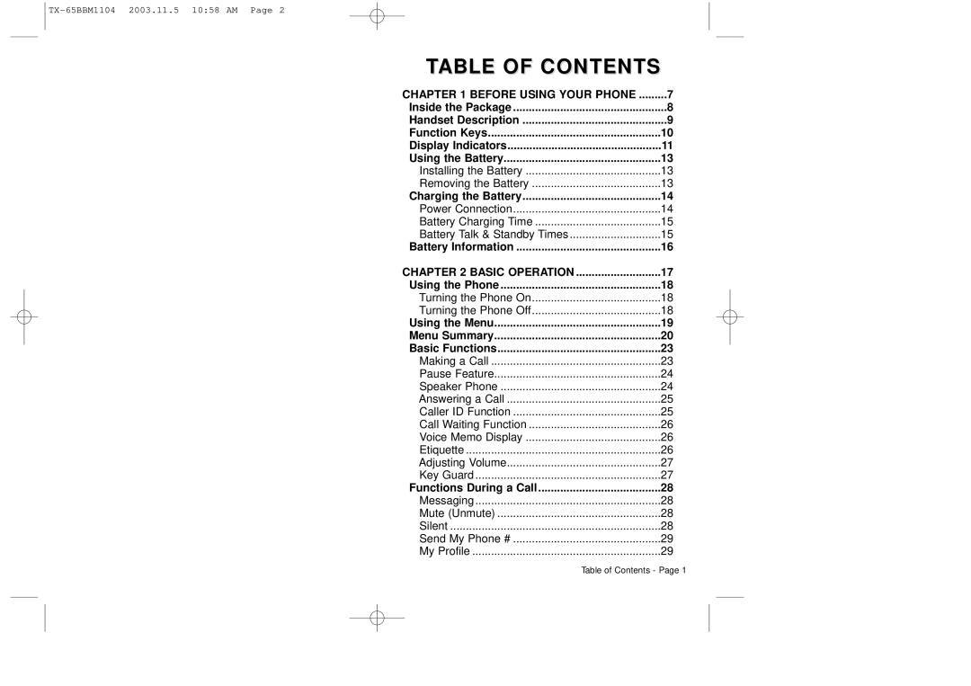 Audiovox CDM 8450 owner manual Table of Contents 