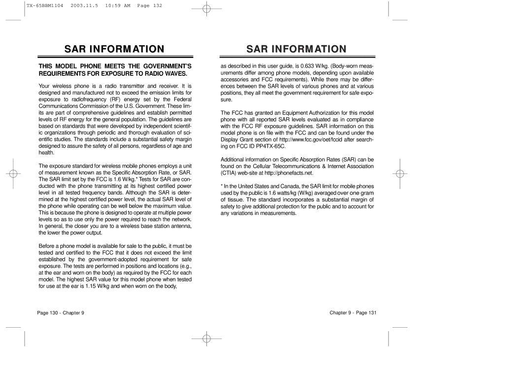 Audiovox CDM 8450 owner manual SAR Information 