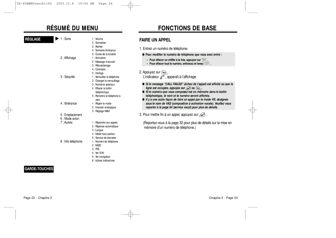 Audiovox CDM 8450 owner manual Fonctions DE Base, Faire UN Appel 