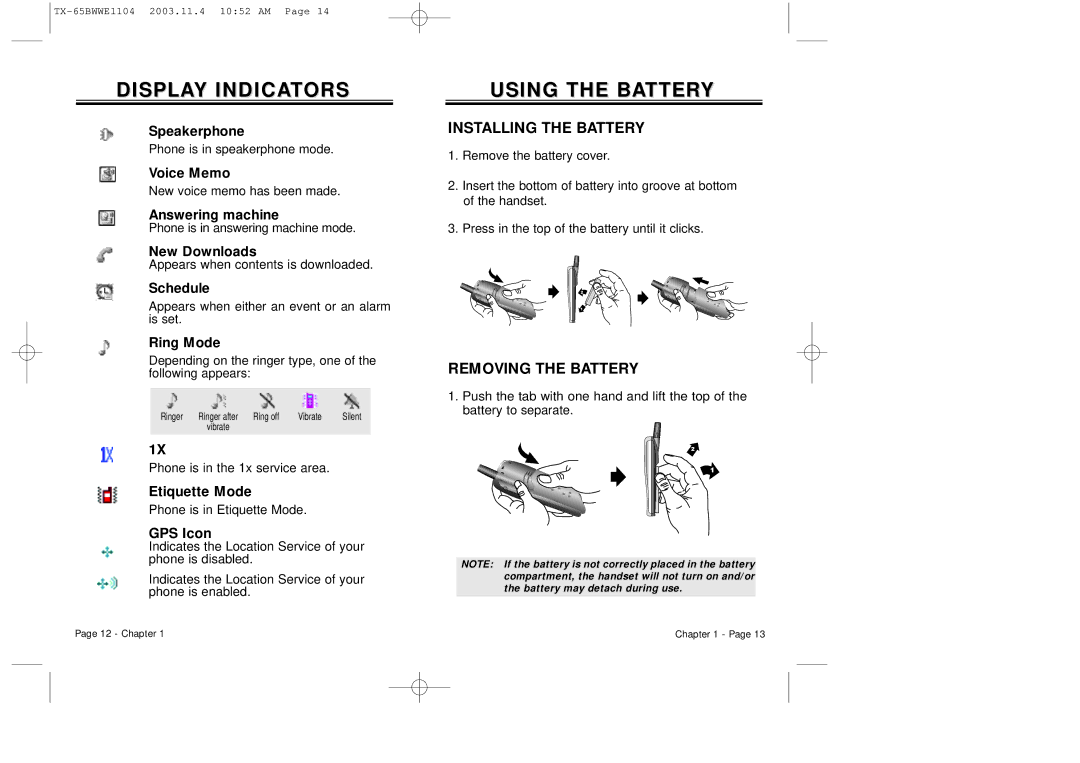 Audiovox CDM-8455 manual Using the Battery, Installing the Battery, Removing the Battery 