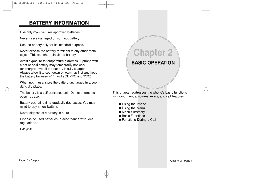 Audiovox CDM-8455 manual Battery Information, Basic Operation 