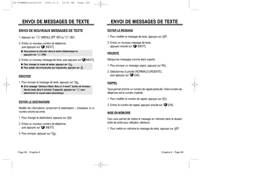 Audiovox CDM-8455 manual Envoi DE Messages DE Texte, Envoi DE Nouveaux Messages DE Texte 