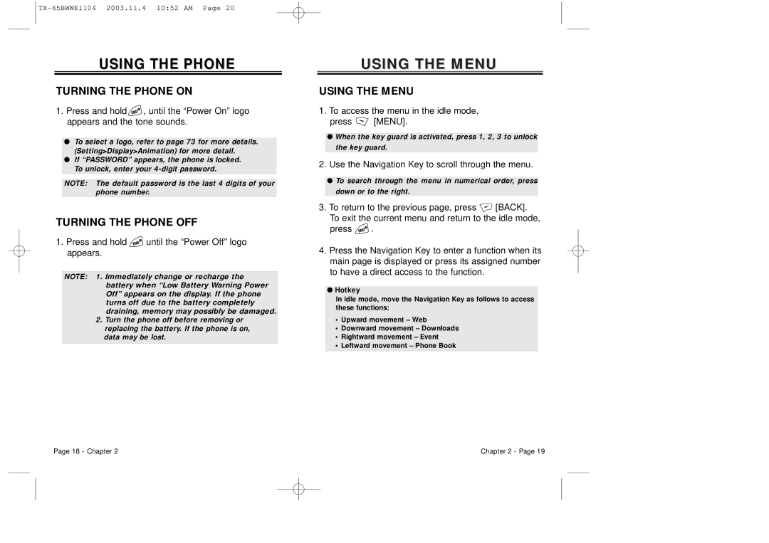 Audiovox CDM-8455 manual Using the Menu, Turning the Phone on, Turning the Phone OFF 