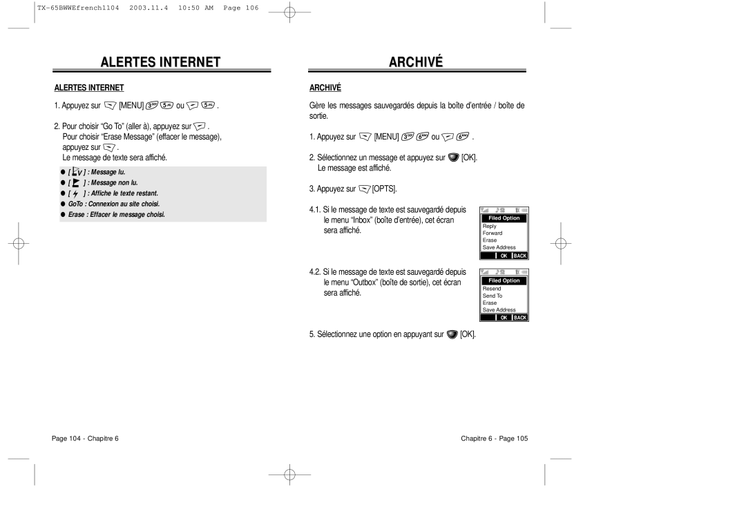 Audiovox CDM-8455 manual Alertes Internet, Archivé 