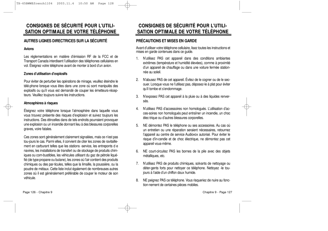 Audiovox CDM-8455 manual Autres Lignes Directrices SUR LA Sécurité 