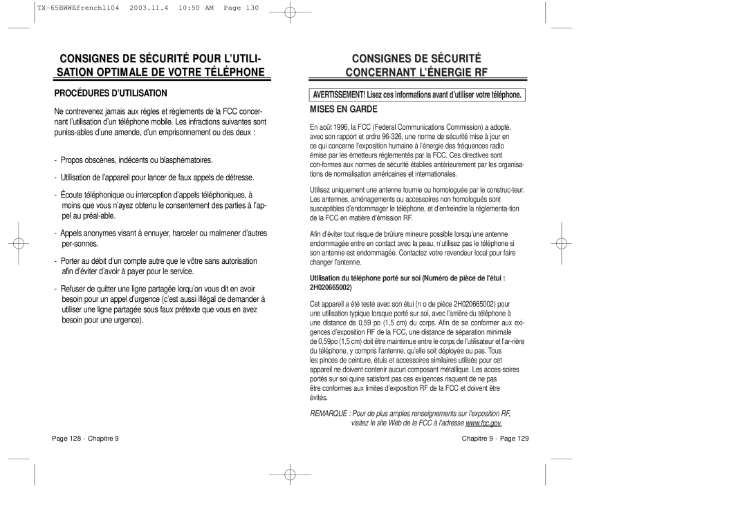 Audiovox CDM-8455 manual Consignes DE Sécurité Concernant L’ÉNERGIE RF 