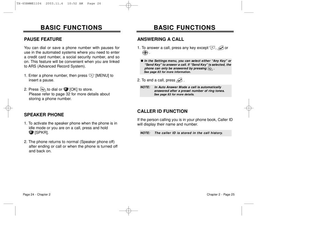 Audiovox CDM-8455 manual Pause Feature, Speaker Phone, Answering a Call, Caller ID Function 