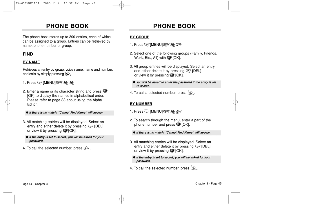 Audiovox CDM-8455 manual Phone Book, Find, By Name, By Group, By Number 