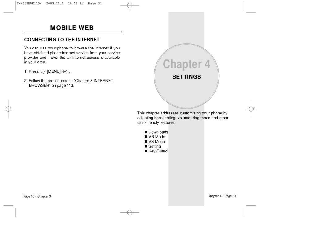 Audiovox CDM-8455 manual Mobile WEB, Connecting to the Internet 