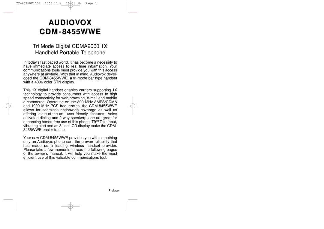 Audiovox manual Audiovox CDM-8455WWE 