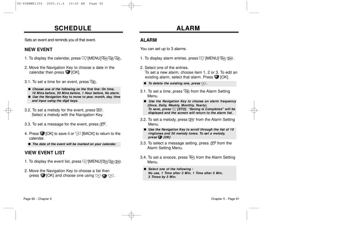 Audiovox CDM-8455 manual Schedule, Alarm, NEW Event, View Event List 