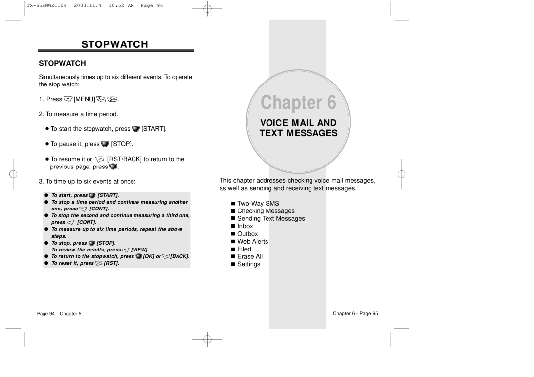 Audiovox CDM-8455 manual Stopwatch 