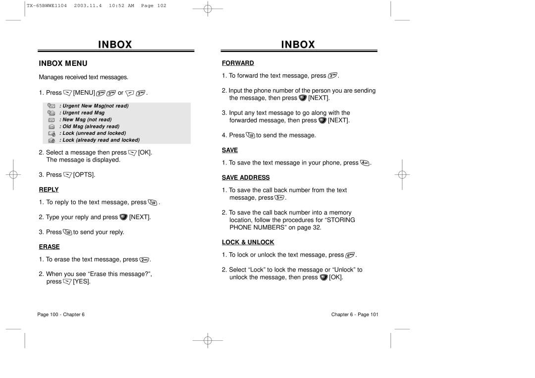 Audiovox CDM-8455 manual Inbox Menu 