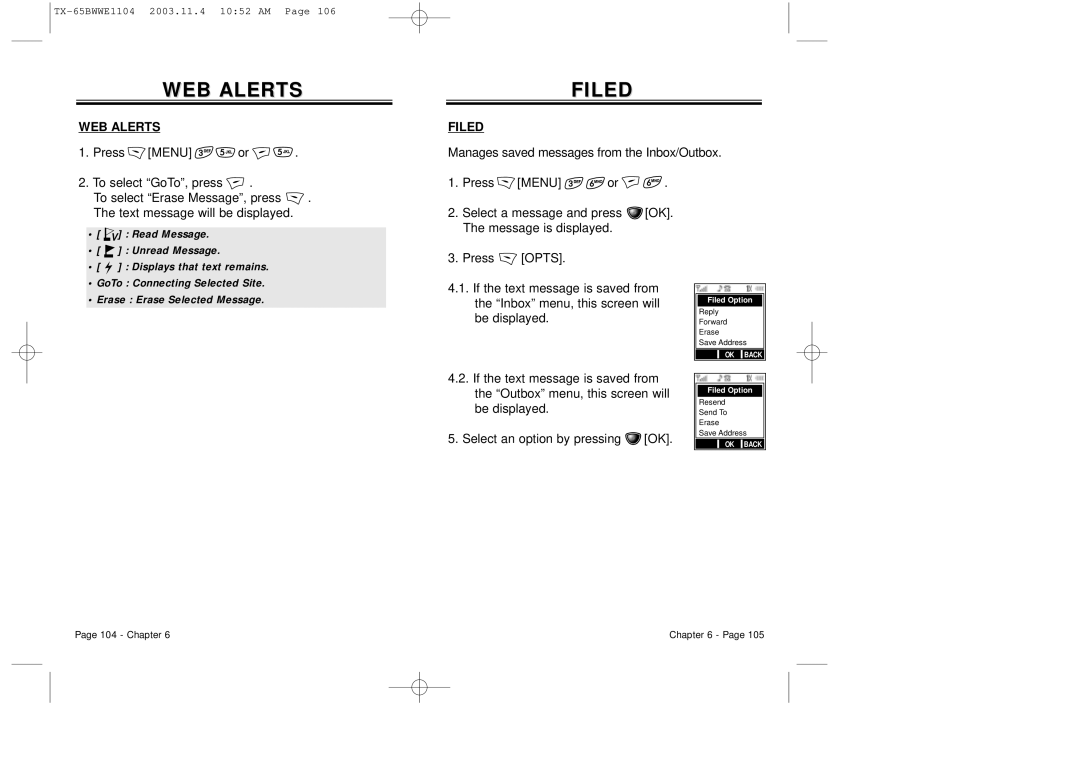 Audiovox CDM-8455 manual WEB Alerts, Filed 