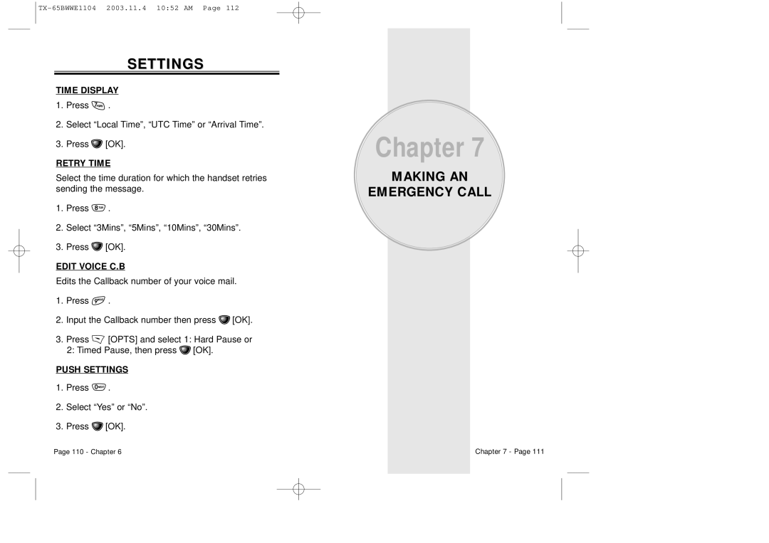 Audiovox CDM-8455 manual Time Display, Retry Time, Edit Voice C.B, Push Settings 