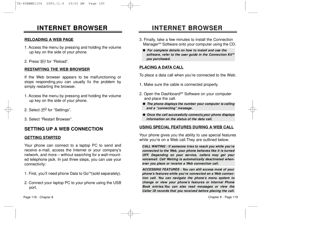 Audiovox CDM-8455 manual Setting UP a WEB Connection 