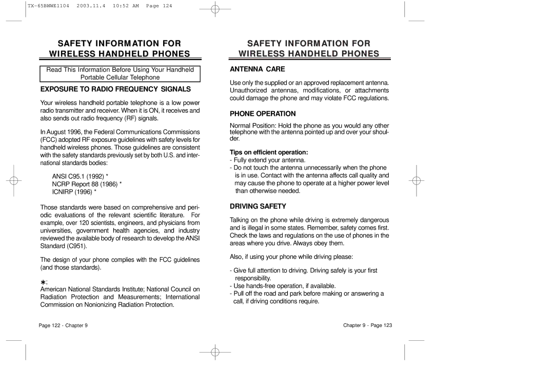 Audiovox CDM-8455 manual Safety Information for Wireless Handheld Phones 