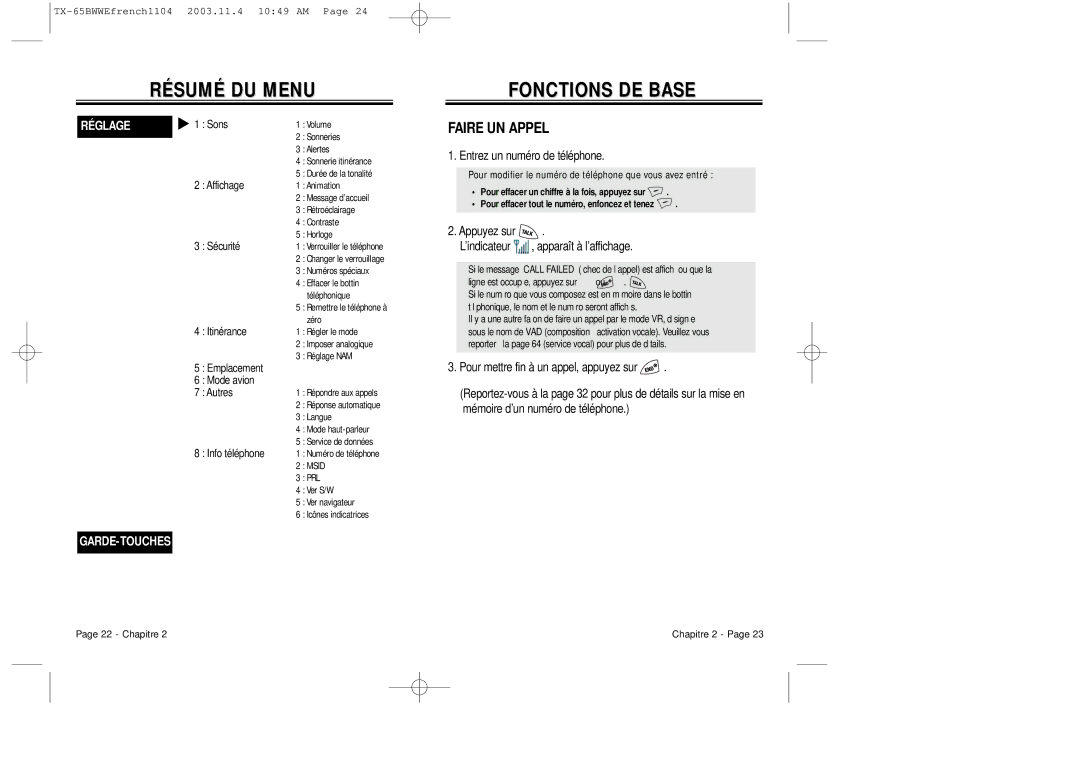 Audiovox CDM-8455 manual Fonctions DE Base, Faire UN Appel 