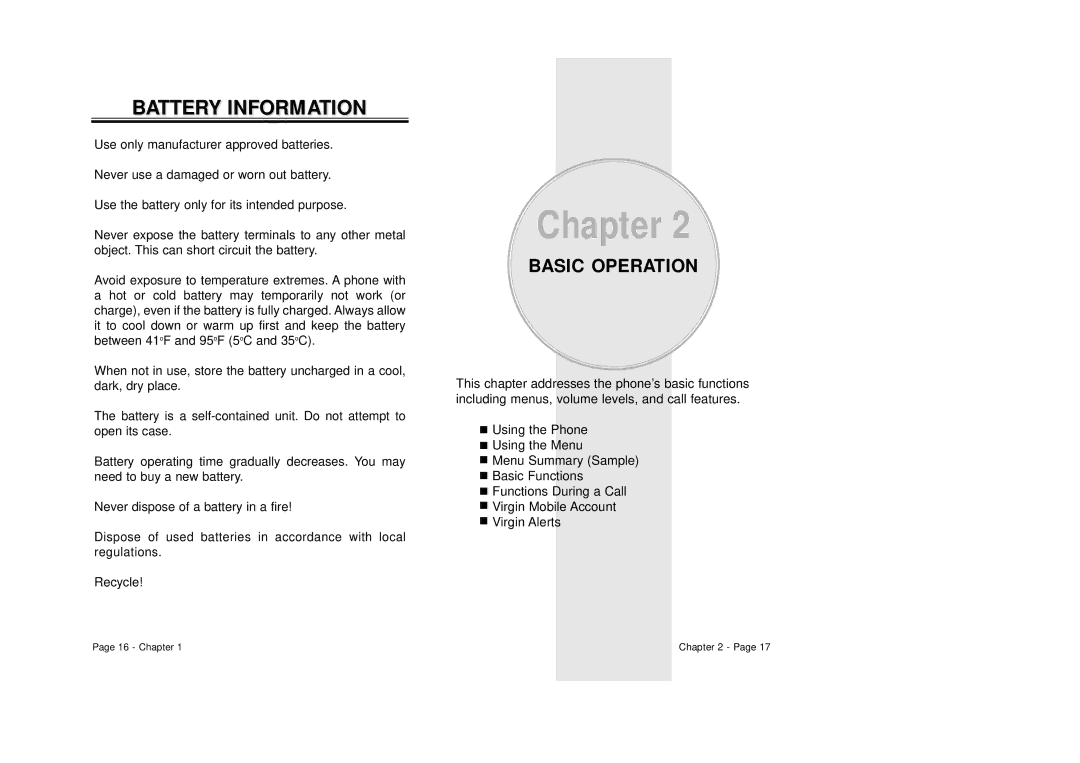 Audiovox CDM 8500 owner manual Battery Information, Basic Operation 