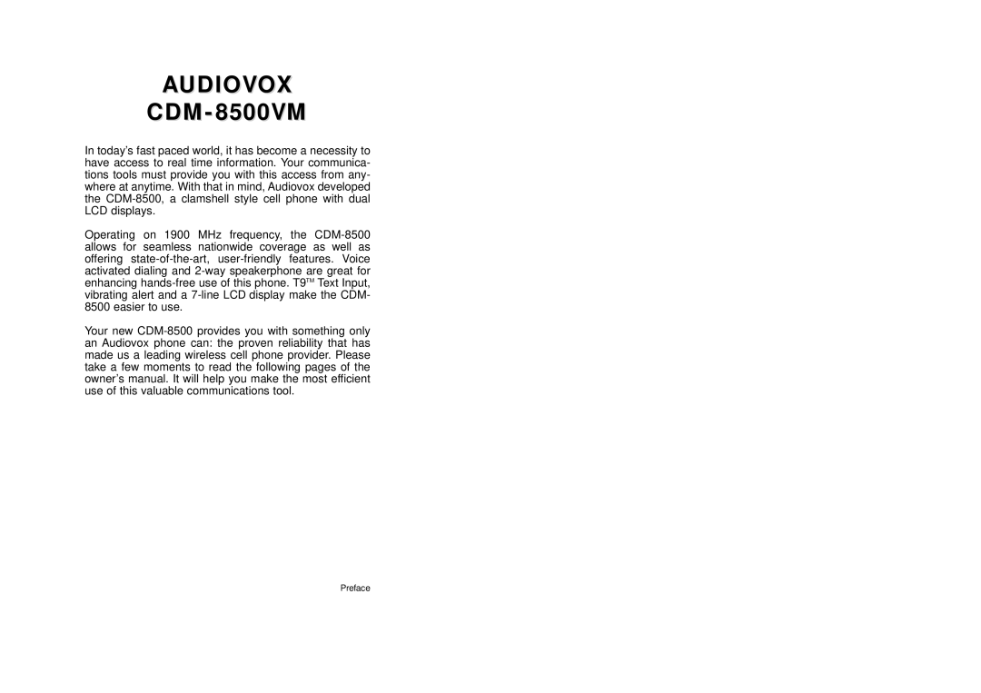 Audiovox CDM 8500 owner manual Audiovoxaudiovox 