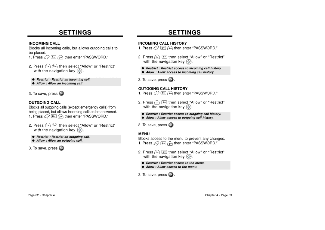 Audiovox CDM 8500 owner manual Incoming Call History, Outgoing Call History, Menu 