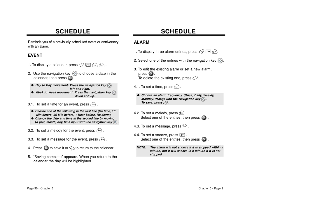 Audiovox CDM 8500 owner manual Scheduleschedule, Event, Alarm 