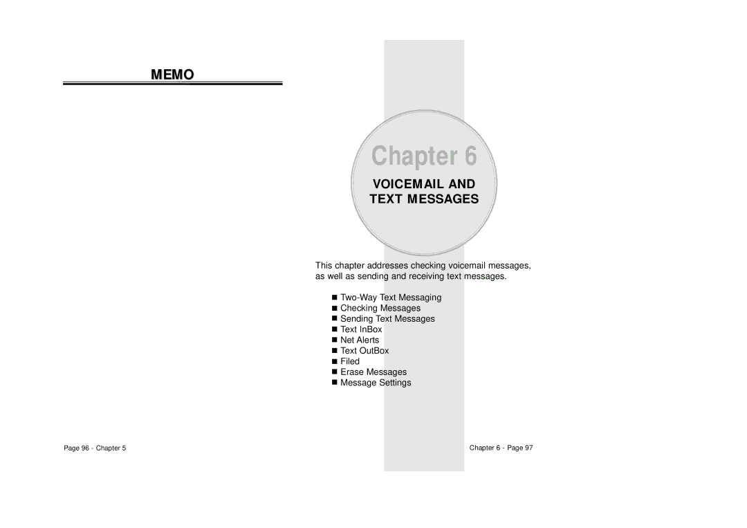 Audiovox CDM 8500 owner manual Memo, Voicemail Text Messages 