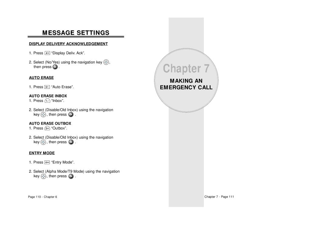 Audiovox CDM 8500 owner manual Message Settings, Making AN Emergency Call 