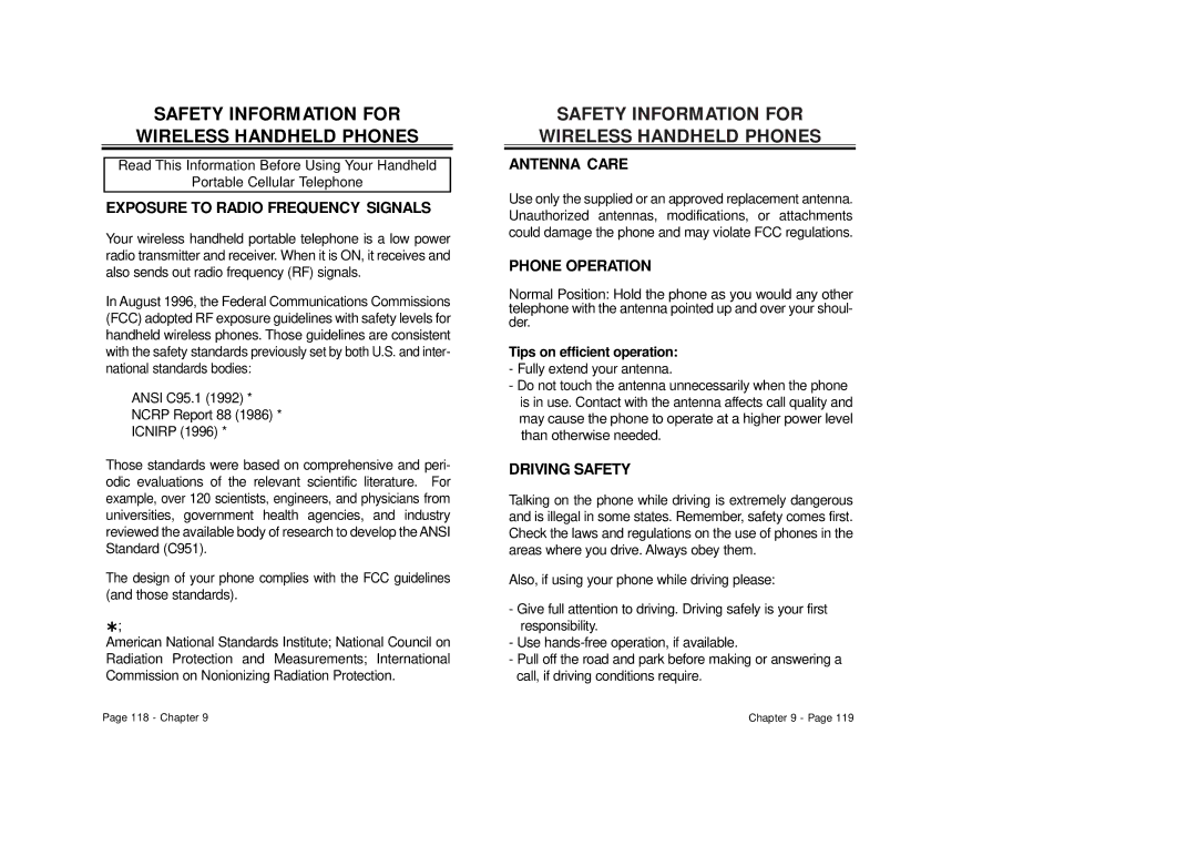 Audiovox CDM 8500 owner manual Safety Information for Wireless Handheld Phones 