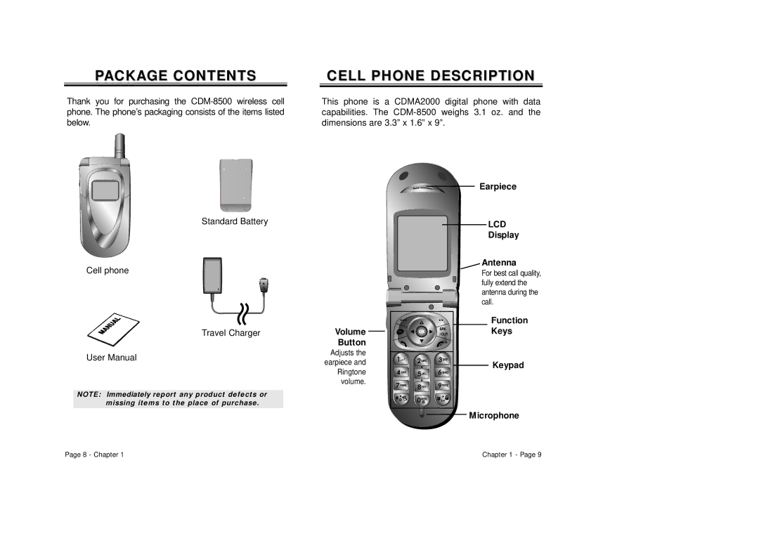 Audiovox CDM 8500 owner manual Package Contents 