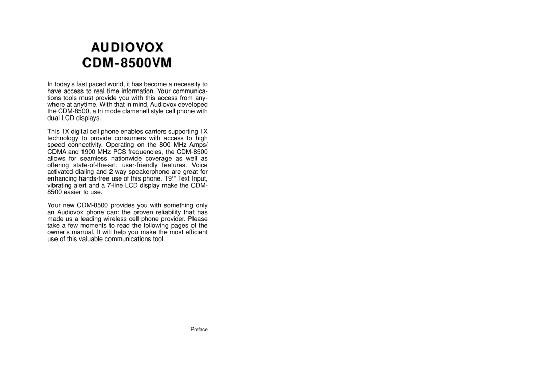 Audiovox CDM-8500 owner manual Audiovoxaudiovox 