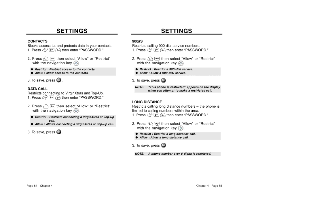 Audiovox CDM-8500 owner manual Contacts, Data Call, Long Distance 