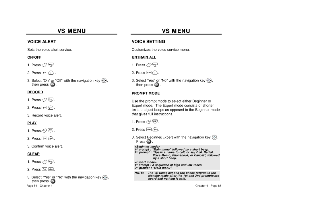 Audiovox CDM-8500 owner manual Voice Alert, Voice Setting 